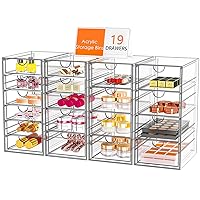 Acrylic Makeup Organizer with 19 Drawers, 4 Pack Clear Storage Drawers, Bathroom Makeup Organizer for Palettes, Cosmetic, and Beauty Supplies,Ideal for Vanity, Cabinet,Desk Organization