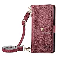 XYX Wallet Case for OnePlus 10 Pro 5G, RFID Blocking Crossbody Chain Zipper Purse Wrist Strap Love Heart Leather Case with 7 Card Holder for OnePlus 10 Pro 5G, Red