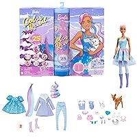 Barbie Color Reveal Advent Calendar, 1 Color Reveal Doll & 3 Pets, Clothes, Accessories & 2 Hair Extensions, 25 Surprises, for Kids