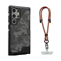 URBAN ARMOR GEAR UAG Designed for Samsung Galaxy S24 Ultra Case Metropolis LT Micro Hex Camo Graphite Magnetic Charging Bundle with UAG Civilian Phone Wrist Lanyard 7mm Adjustable Strap Rust/Black