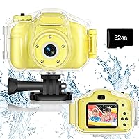 Agoigo Kids Waterproof Camera Christmas Birthday Festival Gifts for Boys Girls Age 3-9, Mini Digital Cameras for Children, Portable Toddler Toys for 3 4 5 6 7 8 9 Years Old with 32GB Card (Yellow)