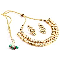 Jewar Necklace Indian Wedding Party Wear Bridal Gold Plated One Two & Three Layers Kundan Faux Stones Back Side Handmade Meena Work Bollywood Jewelry Set for Women & Girls