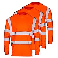 High Visibility Shirts for Men - Long Sleeve Construction Hi Vis Reflective Safety Shirts for Men Yellow Orange