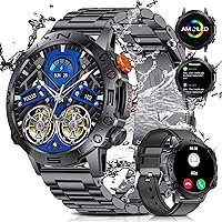 1.43 Inch AMOLED Men's Smartwatch with Phone Function, IP68 Waterproof Fitness Watch Men with Pedometer, Blood Pressure Monitor, Outdoor Smartwatch Military for Android iOS
