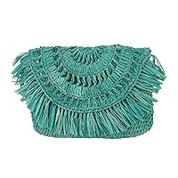 Women's Mia Crochet Raffia Fringe Small Clutch, Turquoise
