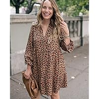 The Drop Women's Loose-Fit Tan Animal Print Tiered Dress by @graceatwood