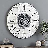 FirsTime & Co. White Shiplap Gears Wall Clock, Large Vintage Decor for Living Room, Home Office, Round, Wood and Plastic, Farmhouse, 27 inches
