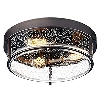 zeyu 3-Light Flush Mount Ceiling Light, 15 Inch Farmhouse Ceiling Lamp for Kitchen Living Room Porch, Oil Rubbed Bronze Finish with Seeded Glass, ZG59F ORB