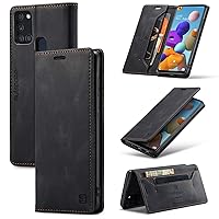 for Samsung Galaxy A21S Case, Vintage Wallet Case Card Holder Kickstand Built-in Magnetic Flip Folio Leather Case for Galaxy A21S - Black