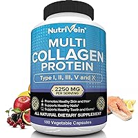 Multi Collagen Pills 2250mg - 180 Collagen Capsules - Type I, II, III, V, X - Anti-Aging, Healthy Joints, Hair, Skin, Bones, Nails, Hydrolyzed Protein Collagen Peptides for Woman and Men