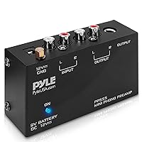 Pyle Phono Turntable Preamp - Mini Electronic Audio Stereo Phonograph Preamplifier with 9V Battery, Separate DC 12V Power Adapter, RCA Input & Output & Low Noise Operation (PP555) BLACK, 6X6X6