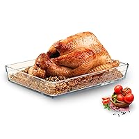 ums Glass Roaster Baking Dish - 10.2 X 14.6 inch - 4.5 Quart Cooking and Serving Pan, Rectangular Baking Tray, Borosilicate Glass Cooking Pans for Oven, Casserole Dish, Heat Resistant Glass Ovenware