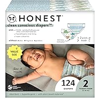 Clean Conscious Diapers | Plant-Based, Sustainable | Turtle Time + Dots & Dashes | Super Club Box, Size 2 (12-18 lbs), 124 Count