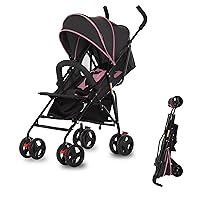 Vista Moonwalk Baby Stroller in Pink, Lightweight Infant Stroller with Compact Fold, Multi-Position Recline Umbrella Stroller with Canopy, Extra Large Storage and Cup Holder