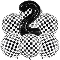 Black and White Checkered Balloons - 22 Inch with Black Number 2 Balloon - 50 Inch | Checkered Flag Balloons, Checkered Flag Party Supplies | Two Cool Balloons for Two Cool Birthday Party Decorations