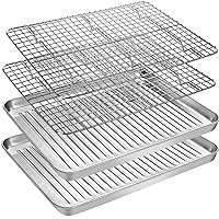 Baking Sheet and Cooling Rack Set, Stainless Steel Nonstick Cookie Pan and Oven Rack, Warp Resistant Heavy Duty Rust Free, 16 x 12 x 1 Inches