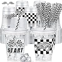50 Pcs Plastic Cups for Kids 12 oz Disposable Cups with Straws and Lids Clear Cup Birthday Party Supplies for Kids Birthday Table Decorations Party Favor