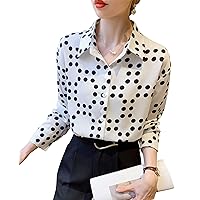 LAI MENG FIVE CATS Women's Summer Elegant Collared Floral Print Shirt Blouse Casual Button Down Tops