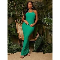Necklaces for Women Textured Knit Tied Backless Halter Dress (Color : Green, Size : L)