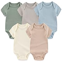 Newborn Baby Short Sleeve Bodysuit Cotton One-Piece Baby Clothes 5-Pack, 0-12 Months