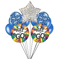 Holographic Star Way to Go Graduation Bouquet 11pc Balloon Pack, Blue