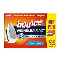 Bounce WrinkleGuard Mega Dryer Sheets, Wrinkle Release Fabric Softener Sheets with Outdoor Fresh Scent, 180 Count (Packaging May Vary)