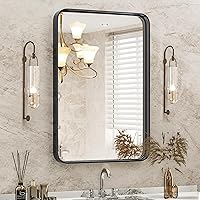 DUMOS Black Metal Framed Vanity Rounded Rectangle Bathroom Mirrors for Over Sink Wall, 30x22 Inch Matte Large Mirror, Modern Decorative for Restroom, Farmhouse, Horizontally or Vertically Hanging