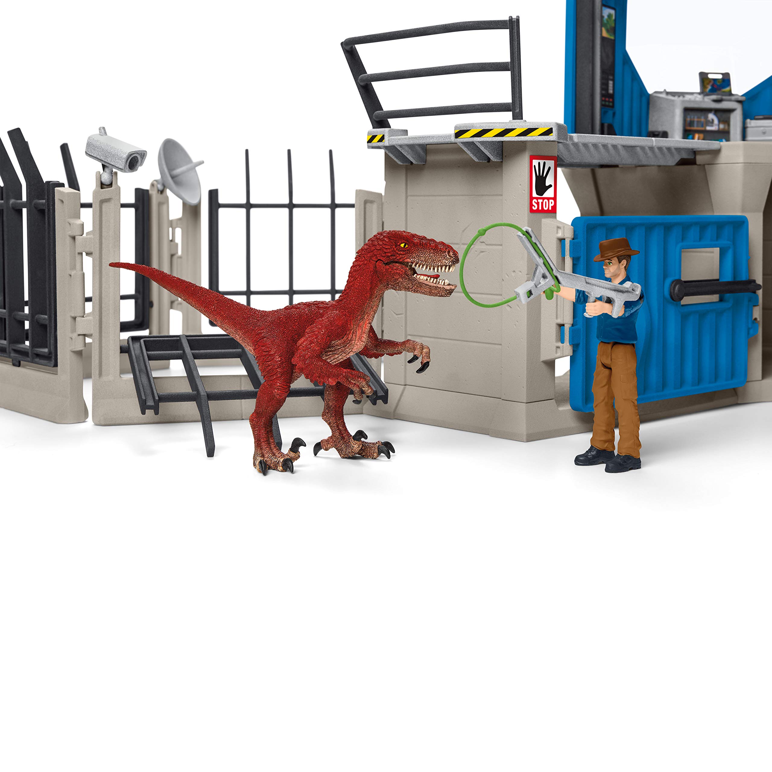 Schleich Dinosaur Toys Science Playset - 33-Piece Set Research Station with Brachiosaurus, Velociraptor, Men Scientist Action Figures, and Dart Cannon, Kids Figurines for Ages 4 and Above