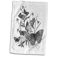 3dRose Image of Vintage Butterflies in Black and White - Towels (twl-302021-1)