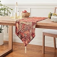 Violet Linen Fall Harvest Thanksgiving Autumn Leaves Sunflowers Fruits Pumpkins Tapestry Pattern, Polyester Cotton Woven Tapestry , Pumpkins, 13 Inch x 70 Inch, Decorative Table Runner
