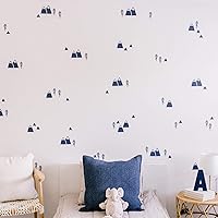Wall Art Decals for Boys Nursery, Bedroom, Living Room “Wasatch” Navy Mountain and Trees Room Sticker 104 Pieces