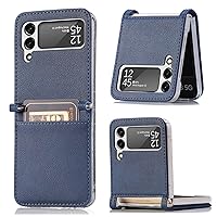 PU Leather One Piece Phone Case with Card Holder for Samsung Galaxy Z Flip 3 5G Z Flip 2, Full Protection Back Cover(Blue,Z Flip 3)