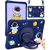 for iPad 10th Generation Case 10.9 Inch Boys Cute Astronaut Cover Kawaii 3D Cartoon Spacemen Cool Funny with Rotating Handle Stand + Strap Soft Silicone Funda for Apple iPad 10th Gen Cases