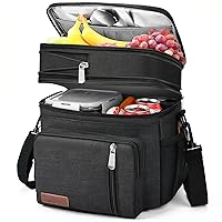 Lunch Box for Men/Women-Insulated Lunch Bag-Expandable Double Cooler Bag-Reusable Adult Lunchbox with Adjustable Shoulder Strap (Black