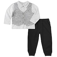 Calvin Klein Baby Boys 2 Pieces Pant Set-Mock Look 3PC, White/Gray/Black, 3-6 Months
