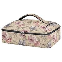 ALAZA Beautiful Large Flowers Purple Flowers Insulated Casserole Carrier Lasagna Lugger Tote Casserole Cookware for Grocery, Camping, Car