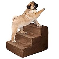3-Step Pet Stairs - Nonslip Foam Dog and Cat Steps with Removable Zippered Microfiber Cover - 2-Tone Design for Home or Vehicle by PETMAKER (Brown)