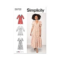 Simplicity Misses' V-Neck Empire Dress Sewing Pattern Kit, Code S9702, Sizes 18-20-22-24-26, Multicolor