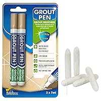 Grout Pen Tile Paint Marker: 2 Pack Beige with 5 Pack Replacement Tips (Narrow, 5mm) - Waterproof Grout Colorant and Sealer Pen to Renew, Repair, and Refresh Tile Grout - Cleaner Coating Stain Pens
