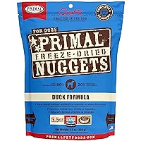 Primal Freeze Dried Dog Food Nuggets, Duck; Complete & Balanced Meal; Also Use as Topper or Treat; Premium, Healthy, Grain Free, High Protein Raw Dog Food, 5.5 oz