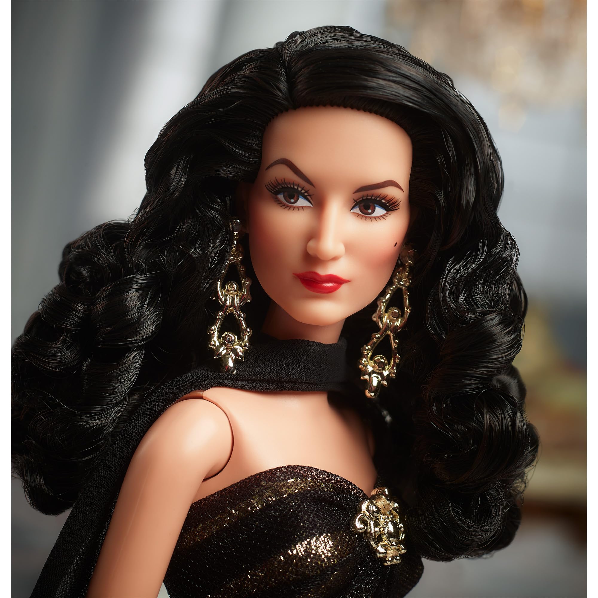 Barbie Collector Signature Doll, María Félix Wearing Elegant, Glimmering Gold and Black Gown with Ornate Jewelry, Barbie Tribute Collection