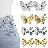 4 Sets Pants Waist Tightener for jeans, No Sew Butterfly Bow Jeans Buttons for Loose Jeans, Adjustable & Detachable Waistband Tightener Clips for Jeans to Make Smaller