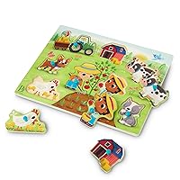 B. toys- Peek & Explore - Barnyard- Wooden Peg Puzzle – Farm Puzzle for Toddlers, Kids – 8 Barnyard Pieces – Barn, Animals, Farmers & More – 2 Years +