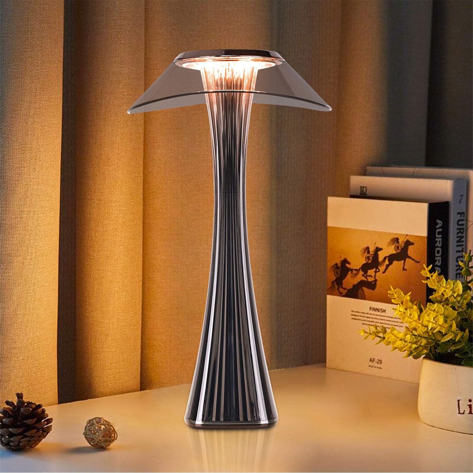 Battery Operated Table Lamp with 3 Colors Light, Dimmable Bedside Lamps with Touch Control, Eye-Caring Nightstand Lamp, Modern Lamp for Room Decor