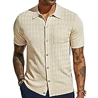 PJ PAUL JONES Mens Polo Shirt Short Sleeve Casual Knit Textured Button Down Polo Shirts with Pocket