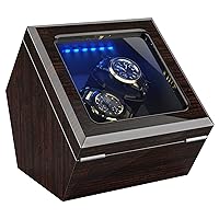 INCLAKE High End Double Watch Winder for Rolex with Super Quiet Motor, Blue LED Light & Flexible Watch Pillows, Watch Winders for Automatic Watches with AC Adapter or Battery Powered