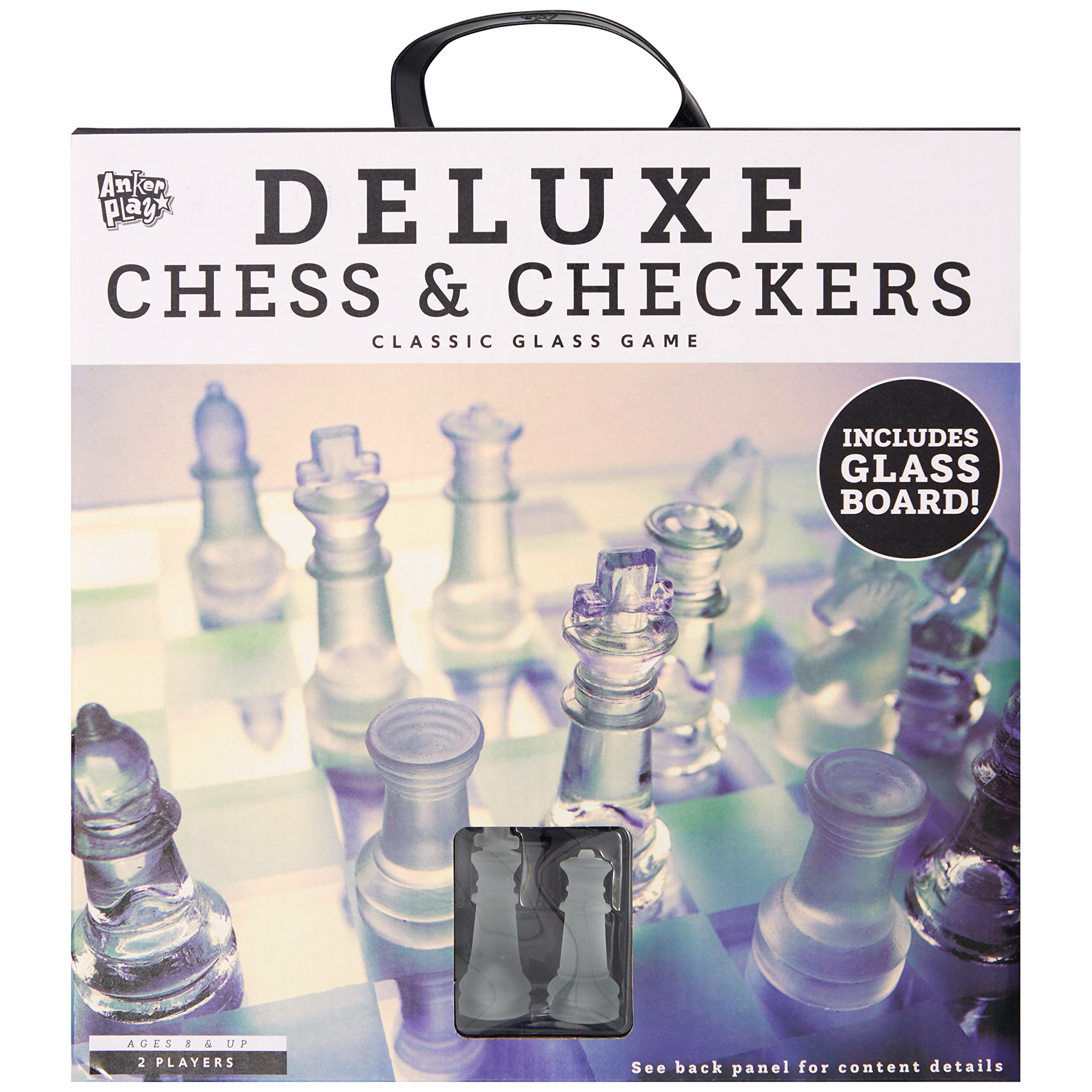 Glass Chess and Checkers Set - Premium Glass Game Kit - Includes 1 Glass Board with 32 Clear and Frosted Checkers Pieces & 32 Clear and Frosted Chess Pieces - Great for Ages 6+