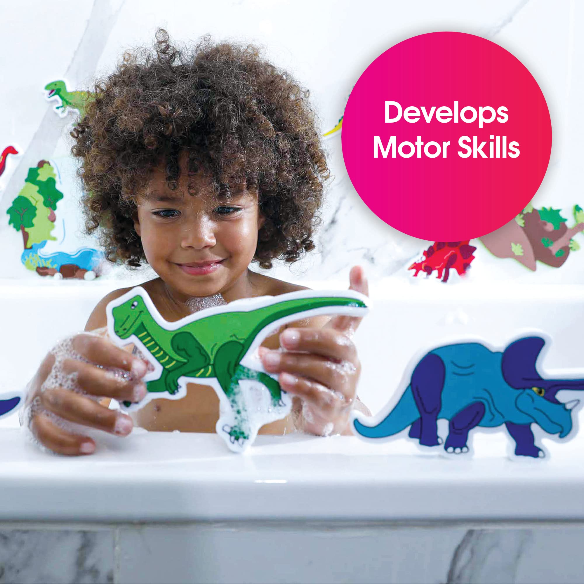 Edushape Magic Creations, Dinosaurs - Baby Bath Foam Toys Foam Stickers - Stick-On Removable Baby Foam Bath Toys for Toddlers 1-3 - Imaginative Learning Bath Toys Foam Activity Play Set