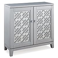 Leick Home Mirrored Diamond Filigree Hall Console Cabinet with Adjustable Shelf, Silver Leaf, 30 x 12 x 20