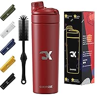 Stainless Steel Gym Protein Shaker & Water Bottle, Insulated Double Wall - 25oz Cup for Smoothie Mixes with Silicone Bottles Brush, and Shaking Whisk Ball (Red)